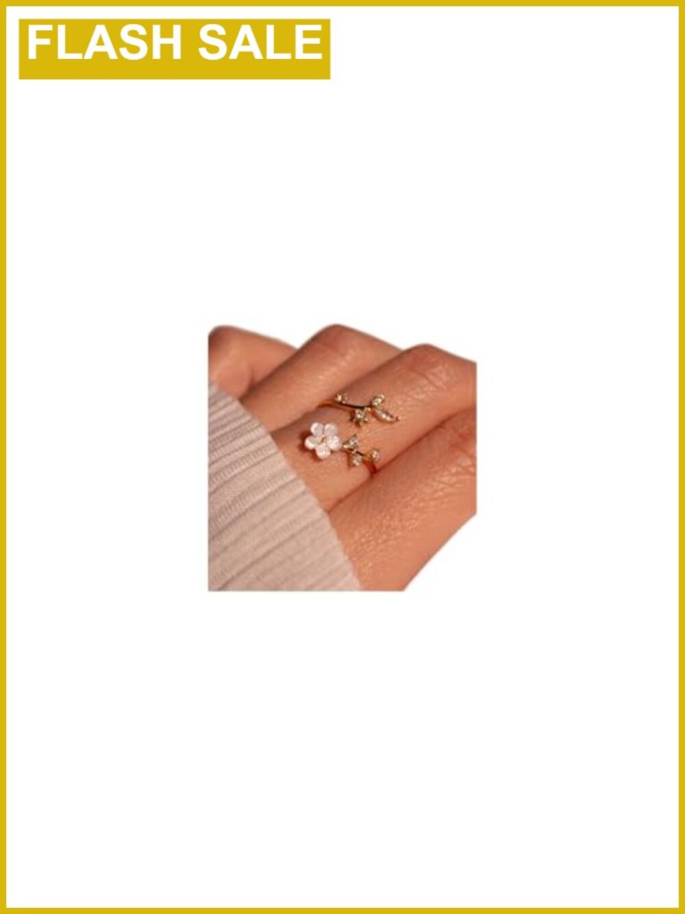 Gold Plated Birthstone Adjustable Flower CZ Open Ring for Women